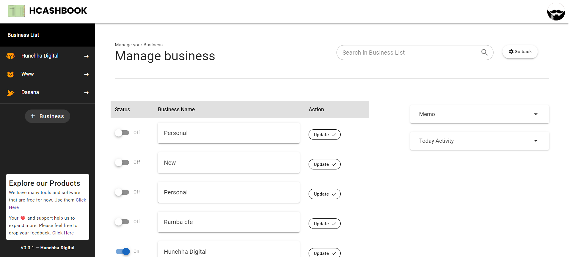 hcashbook- A product by Hunchha Digital